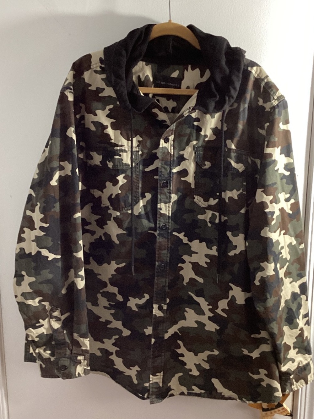 NO BOUNDARIES MEN'S 2XL(50-52) CAMOUFLAGE HOODED SHIRT JACKET WINDBREAKER